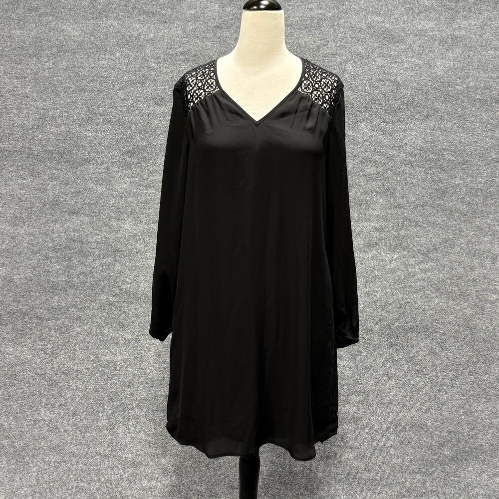 Daniel Rainn DR2 Dress Womens Medium Black Lace Yoke Hi Low Chiffon Lined Shift